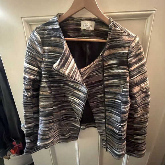 Sabine Tweed Scoop Neck Asymmetrical Zip Blazer Jacket Size M - Picture 6 of 14